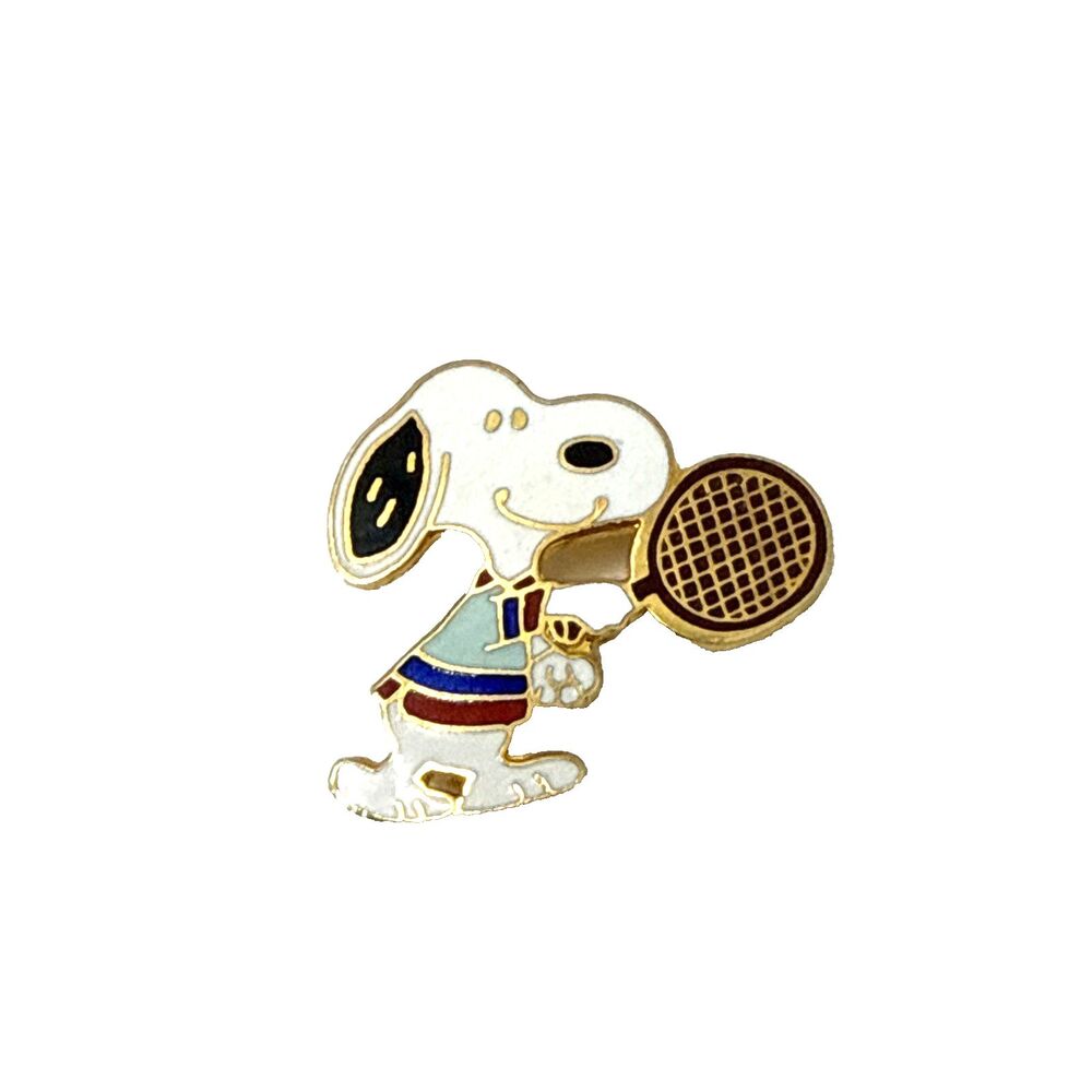 Vintage Aviva Peanuts SNOOPY Tennis Lapel Hat Pin Enamel & Gold Tone